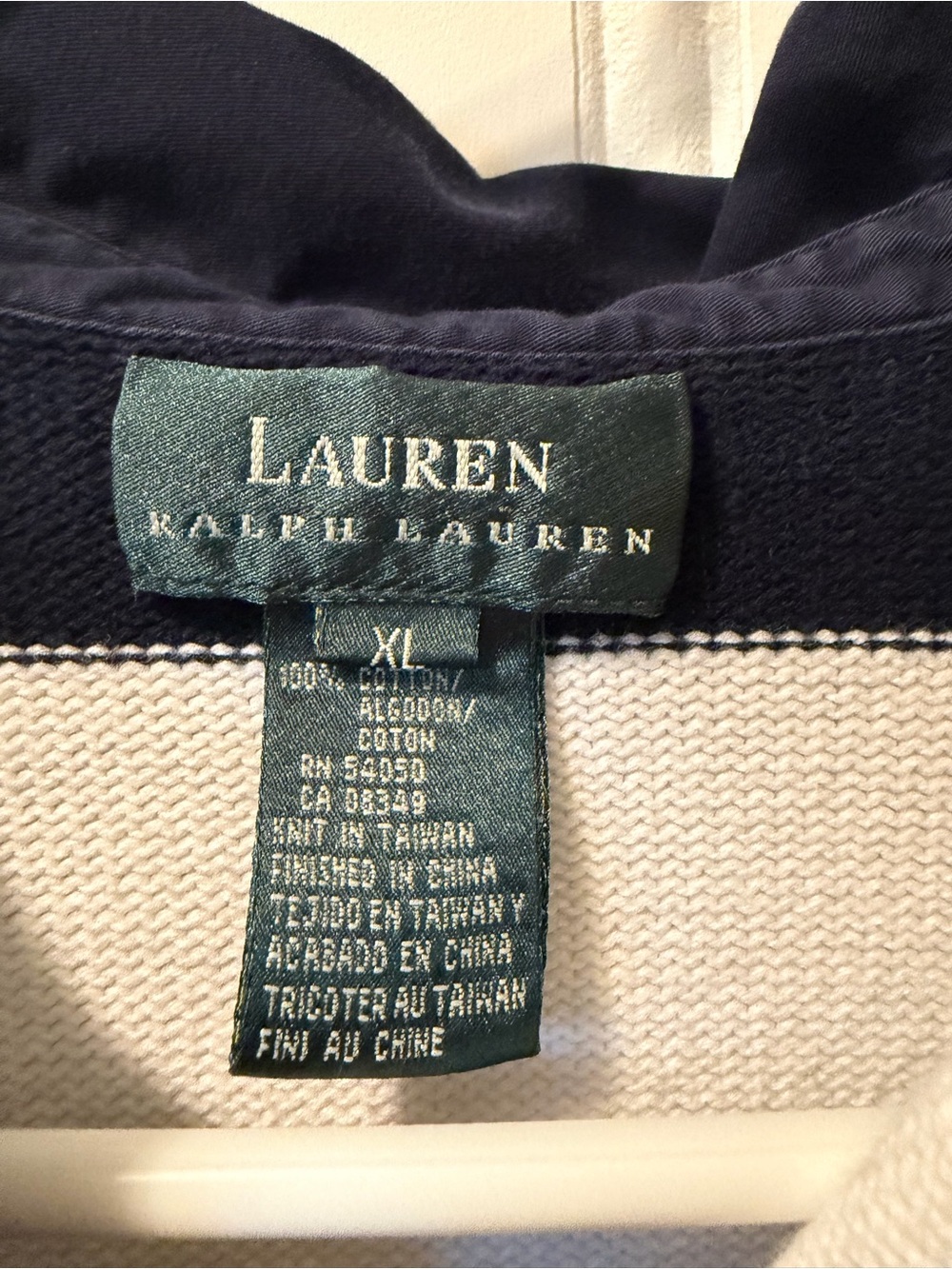 Lauren Ralph Lauren Women’s XL Navy White Striped Rugby Sweater Nautical Crest - Picture 4 of 8